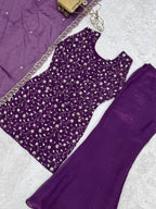 Sharvik Crunchy Silk Embroidered Kurta with Bell Bottom & Dupatta