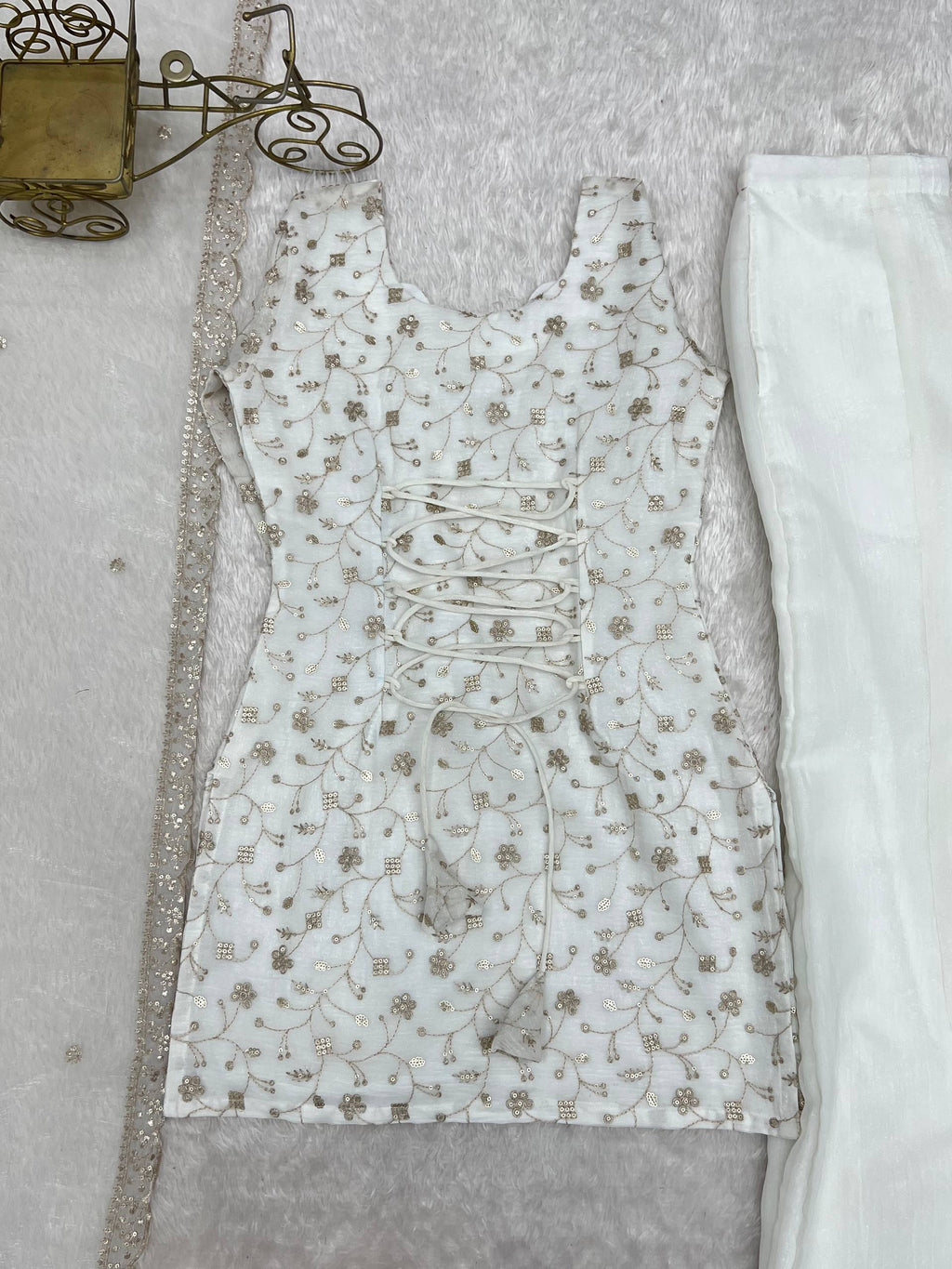 Sharvik Crunchy Silk Embroidered Kurta with Bell Bottom & Dupatta