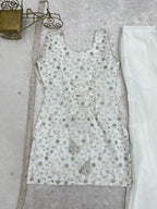 Sharvik Crunchy Silk Embroidered Kurta with Bell Bottom & Dupatta