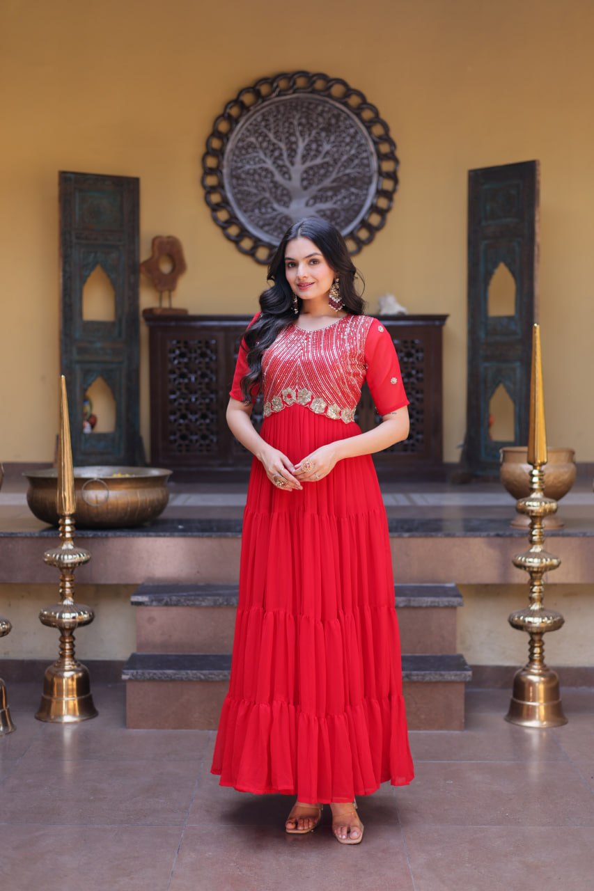 Mrinalika Blooming Embroidered Gown with Zari & Sequins Work