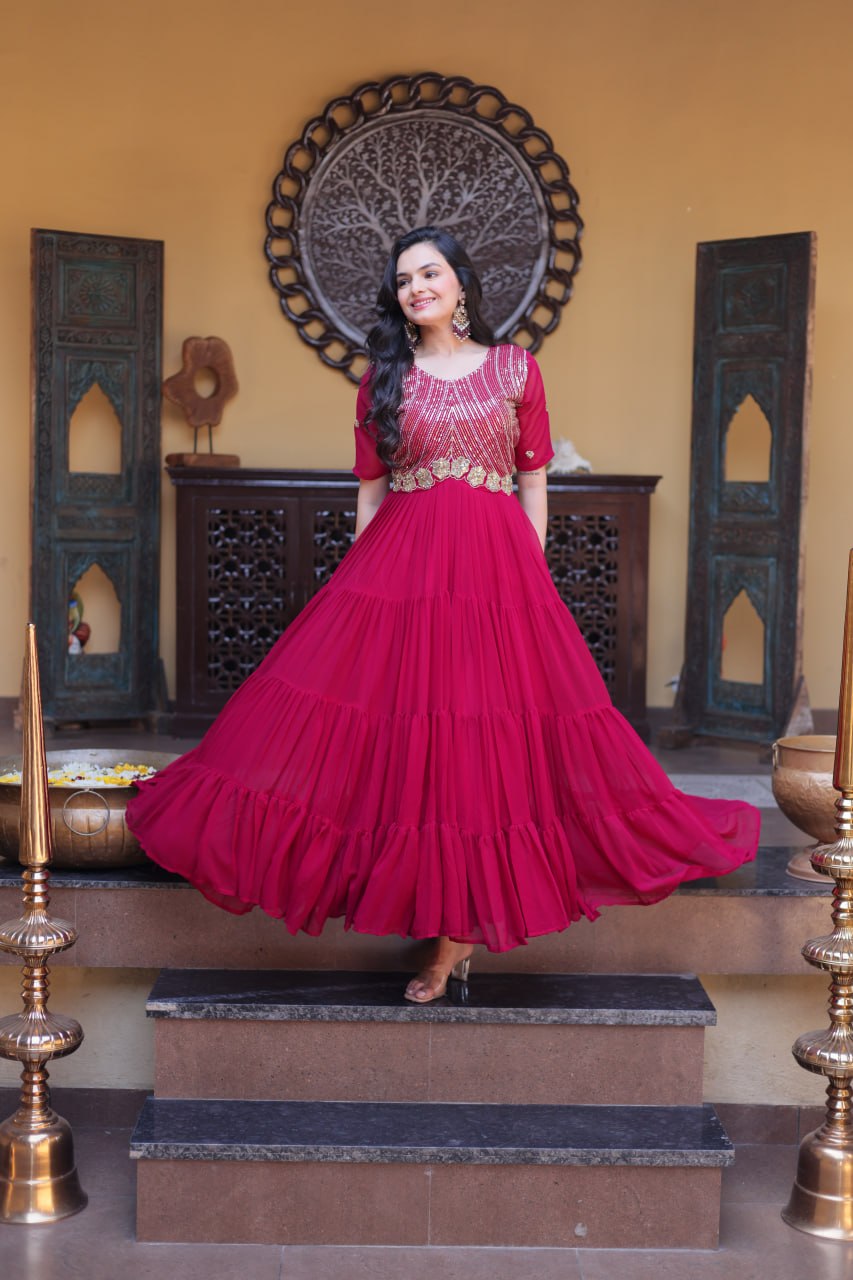 Mrinalika Blooming Embroidered Gown with Zari & Sequins Work