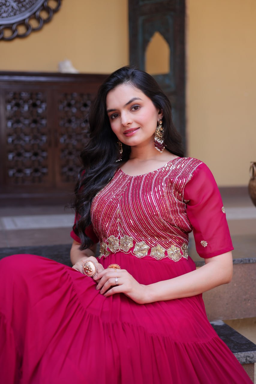 Mrinalika Blooming Embroidered Gown with Zari & Sequins Work