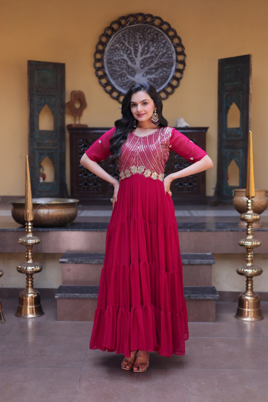 Mrinalika Blooming Embroidered Gown with Zari & Sequins Work