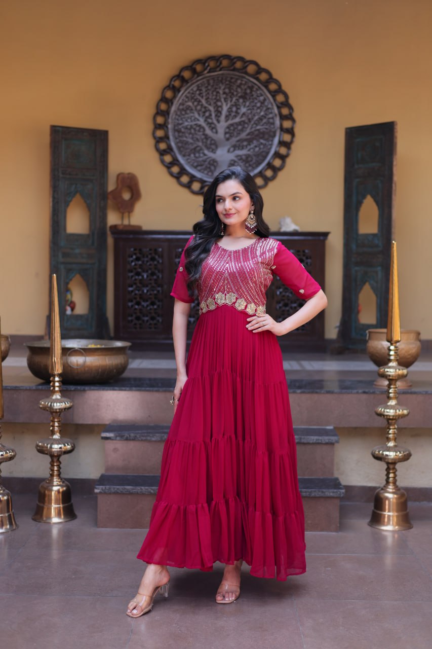 Mrinalika Blooming Embroidered Gown with Zari & Sequins Work