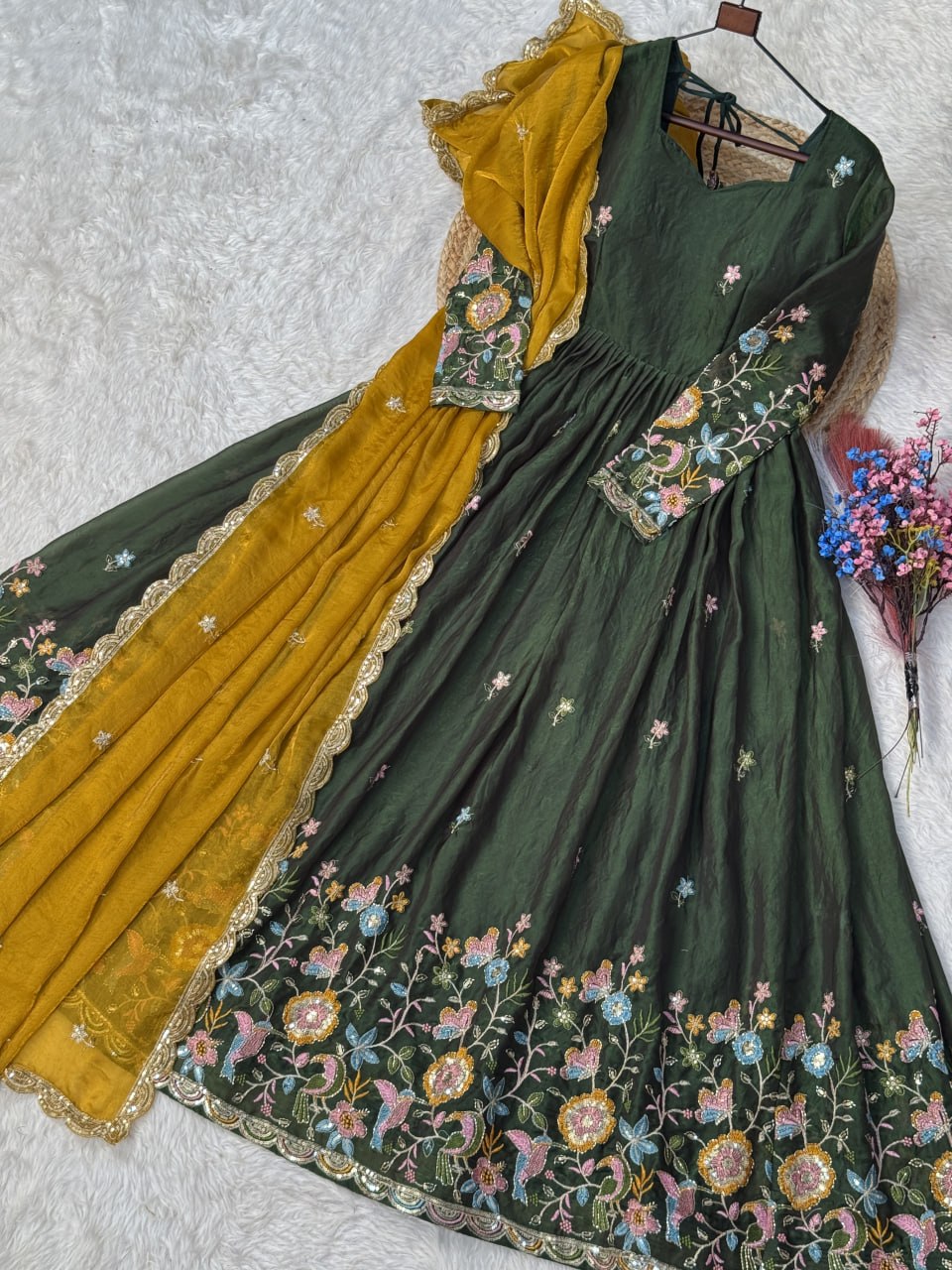 Yuktika Fendi Silk Heavy Embroidered Gown with Dupatta