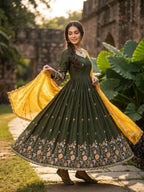 Yuktika Fendi Silk Heavy Embroidered Gown with Dupatta