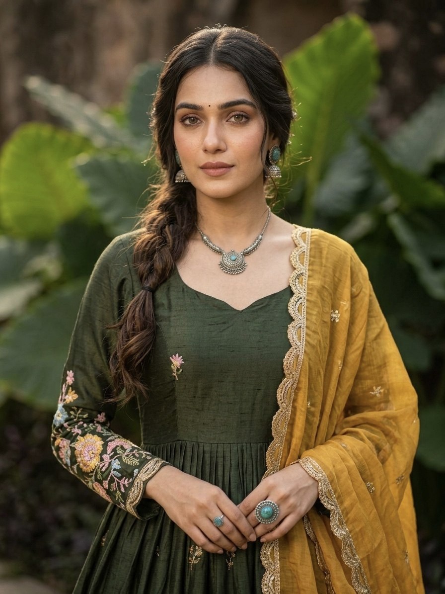 Yuktika Fendi Silk Heavy Embroidered Gown with Dupatta