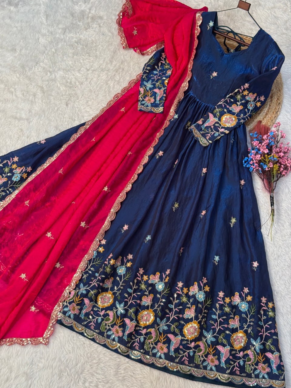 Yuktika Fendi Silk Heavy Embroidered Gown with Dupatta