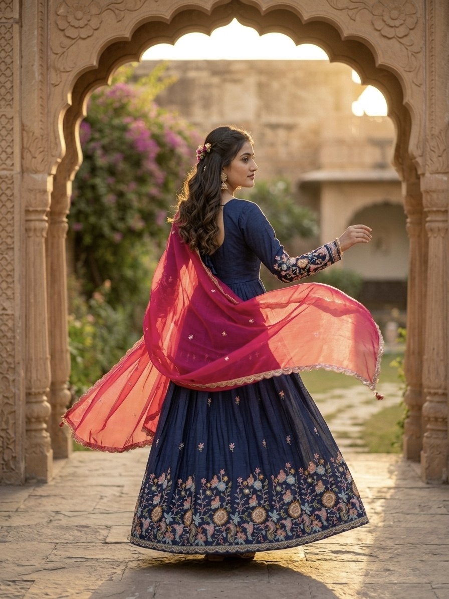 Yuktika Fendi Silk Heavy Embroidered Gown with Dupatta