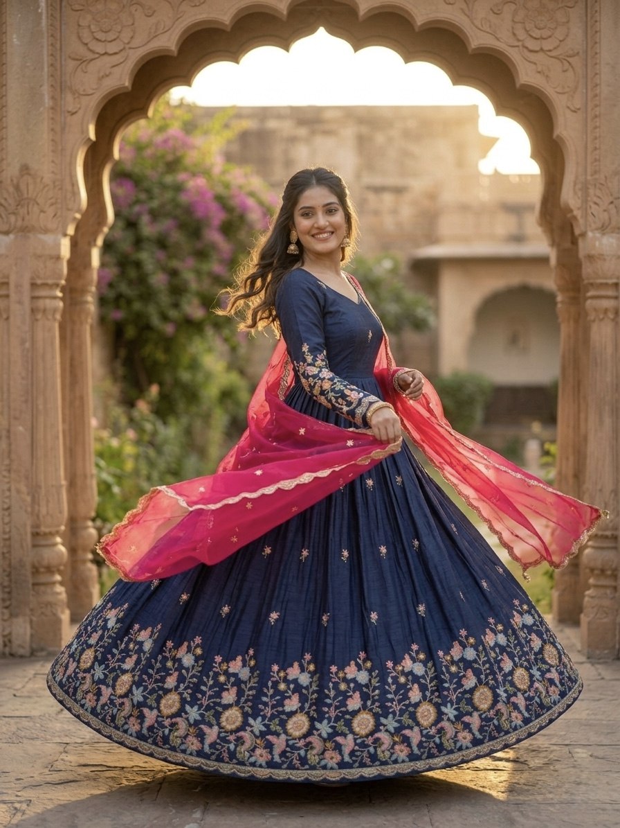 Yuktika Fendi Silk Heavy Embroidered Gown with Dupatta