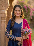Yuktika Fendi Silk Heavy Embroidered Gown with Dupatta