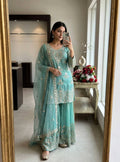 Avyara Organza Twine Net 5mm Sequins Embroidered Sarara Suit with Dupatta