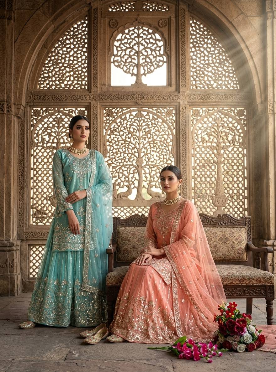 Avyara Organza Twine Net 5mm Sequins Embroidered Sarara Suit with Dupatta