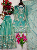 Avyara Organza Twine Net 5mm Sequins Embroidered Sarara Suit with Dupatta