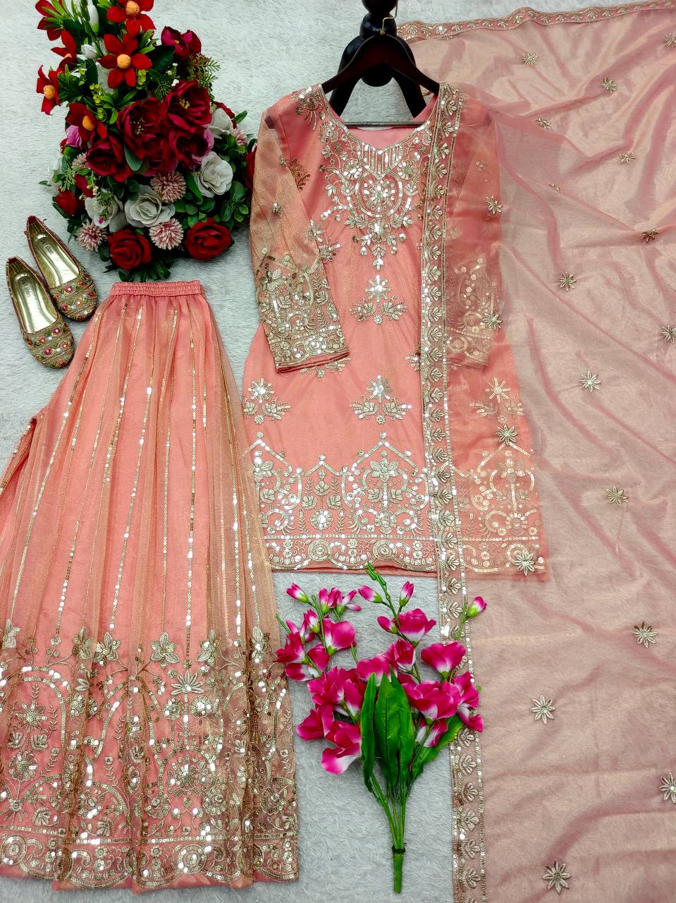 Avyara Organza Twine Net 5mm Sequins Embroidered Sarara Suit with Dupatta