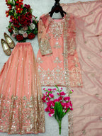 Avyara Organza Twine Net 5mm Sequins Embroidered Sarara Suit with Dupatta