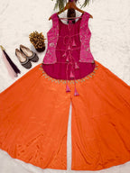 Zareena Chinon Silk Multi Needle Embroidery Sharara Suit with Natural Crepe Silk Bottom