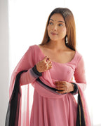 Rangmahal Colourful Georgette Anarkali Set with Chanderi Pant & Lace Dupatta