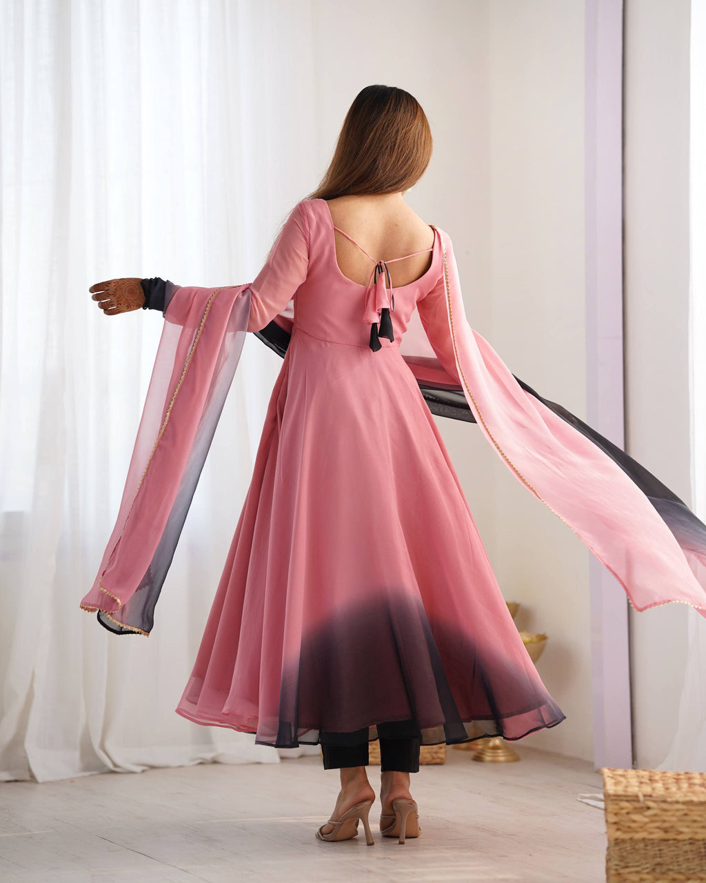 Rangmahal Colourful Georgette Anarkali Set with Chanderi Pant & Lace Dupatta