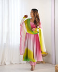 Rangmahal Colourful Georgette Anarkali Set with Chanderi Pant & Lace Dupatta