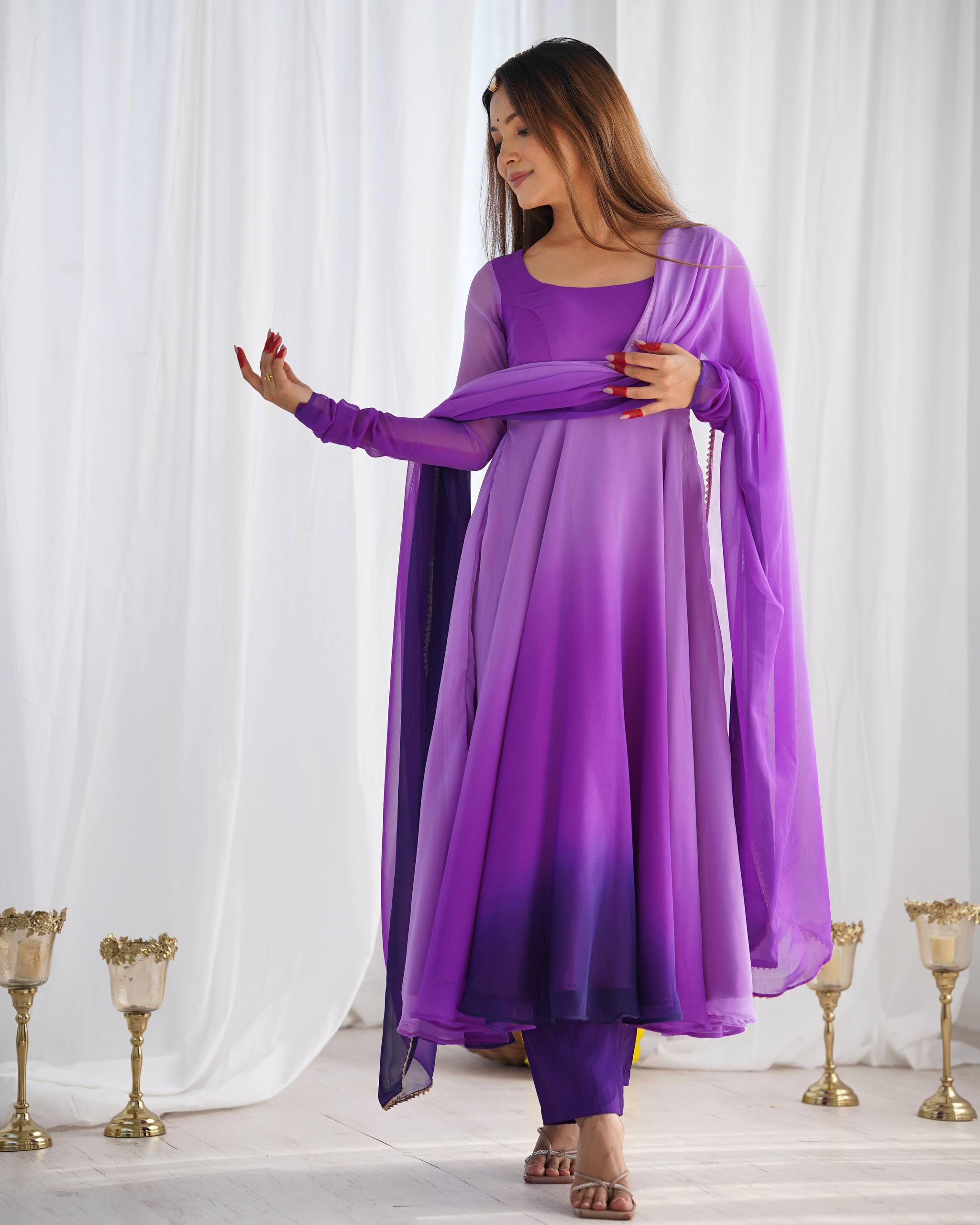 Rangmahal Colourful Georgette Anarkali Set with Chanderi Pant & Lace Dupatta