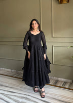 Noor-e-Lucknow Georgette Anarkali Set with Ruffle Dupatta & Pant
