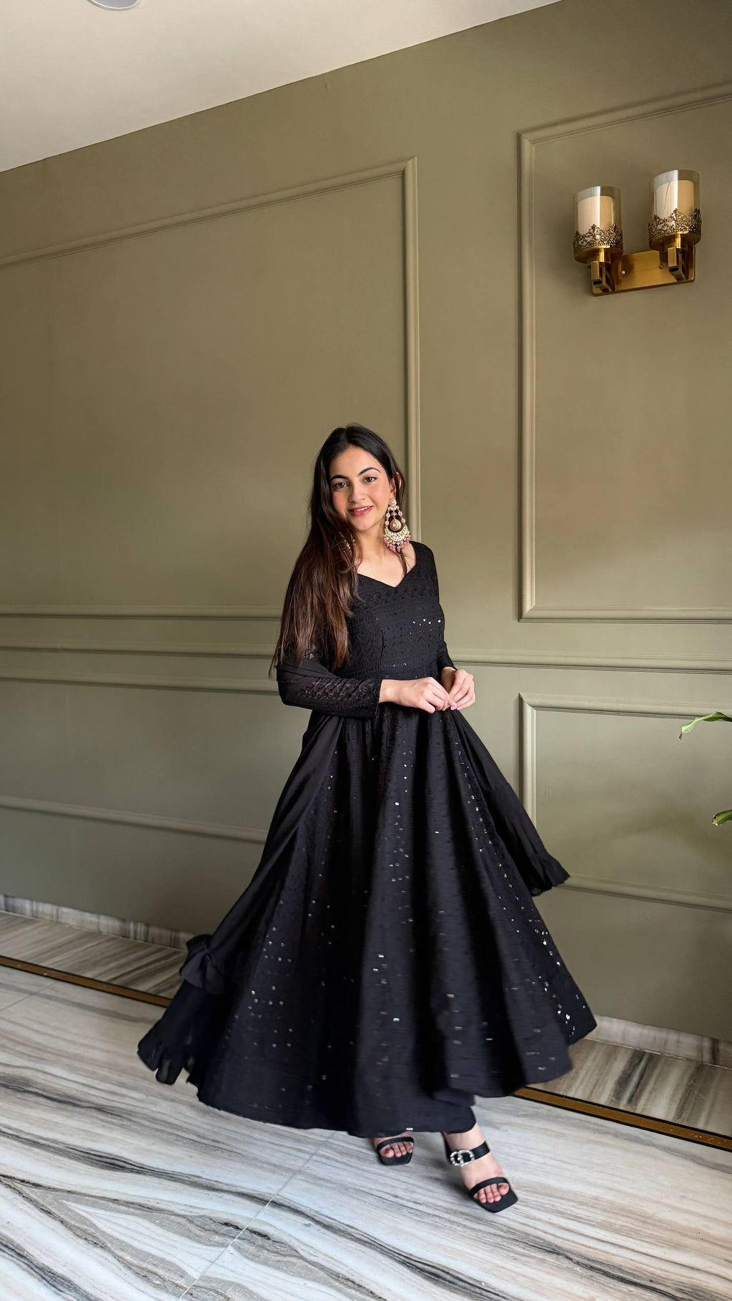 Noor-e-Lucknow Georgette Anarkali Set with Ruffle Dupatta & Pant