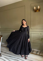 Noor-e-Lucknow Georgette Anarkali Set with Ruffle Dupatta & Pant