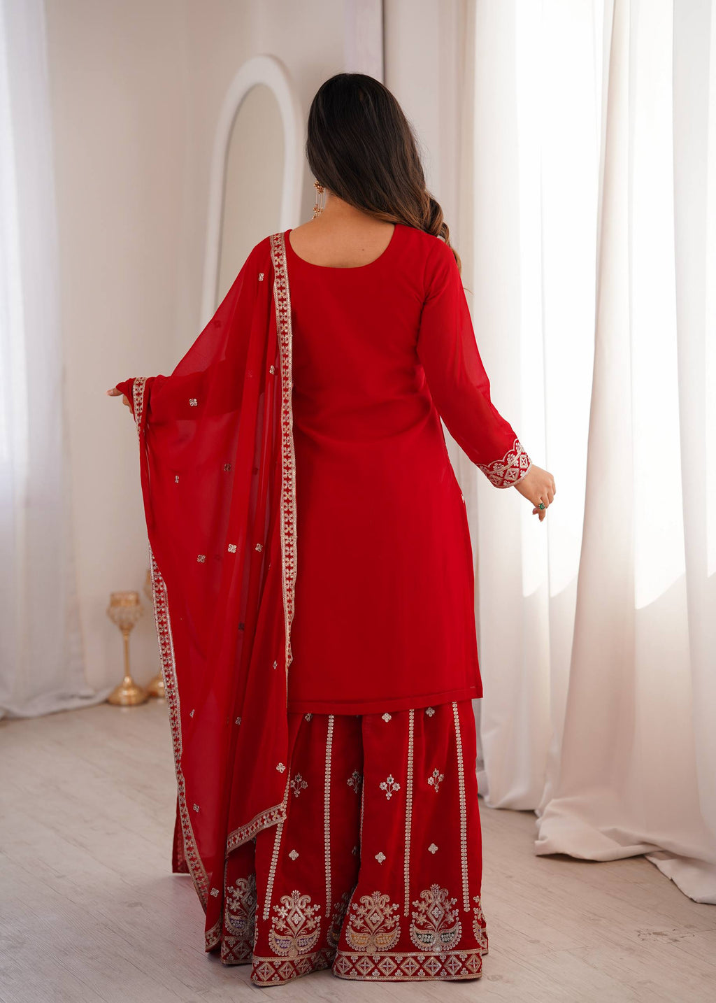 Mehrang Red Georgette Embroidered Sharara Set with Dupatta
