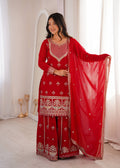 Mehrang Red Georgette Embroidered Sharara Set with Dupatta