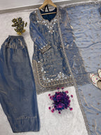 Zarmina Fendy Heavy Sequins Embroidered Farshi Plazzo Set with Dupatta