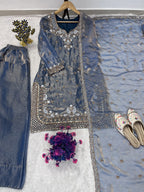 Zarmina Fendy Heavy Sequins Embroidered Farshi Plazzo Set with Dupatta