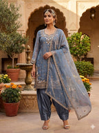 Zarmina Fendy Heavy Sequins Embroidered Farshi Plazzo Set with Dupatta