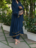 Chandrima Mal Chanderi Gown with Palazzo & Lace Dupatta