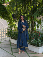 Chandrima Mal Chanderi Gown with Palazzo & Lace Dupatta