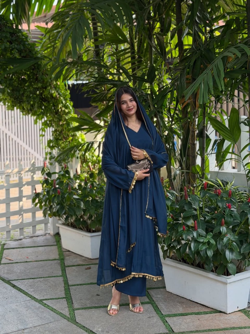 Chandrima Mal Chanderi Gown with Palazzo & Lace Dupatta