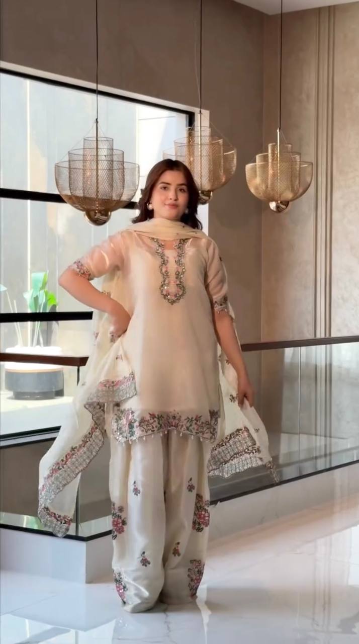 Kairavi Fendi Silk Diamond Handwork & Embroidered Farshi Plazzo Set