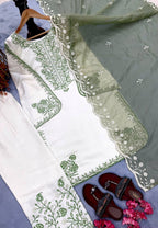 Aabheri Roman Glass Thread Embroidered Kurti Plazzo Set with Organza Dupatta