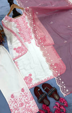 Aabheri Roman Glass Thread Embroidered Kurti Plazzo Set with Organza Dupatta
