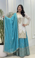 Elegant Chinon Silk Top Palazzo Set with Heavy Sequins Embroidery