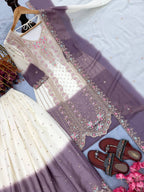 Ruhaniyat Dual Tone Georgette Embroidered Kurti Plazzo Set with Cutwork Dupatta