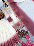 Ruhaniyat Dual Tone Georgette Embroidered Kurti Plazzo Set with Cutwork Dupatta