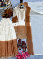 Nayantara Dual Tone Georgette Embroidered Kurti Palazzo Set with Cutwork Dupatta