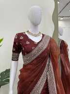 Meherbano Organza Silk Diamond Work Saree with Embroidered Blouse