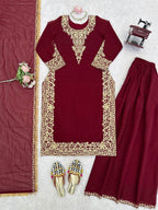 Gulraiz Georgette Heavy Embroidered Kurti Palazzo Set with Dupatta