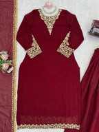 Gulraiz Georgette Heavy Embroidered Kurti Palazzo Set with Dupatta