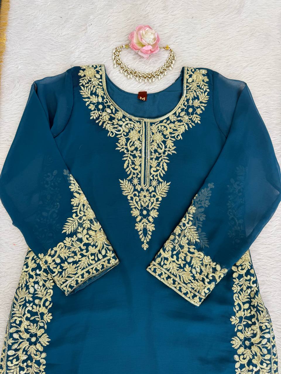 Gulraiz Georgette Heavy Embroidered Kurti Palazzo Set with Dupatta