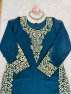 Gulraiz Georgette Heavy Embroidered Kurti Palazzo Set with Dupatta
