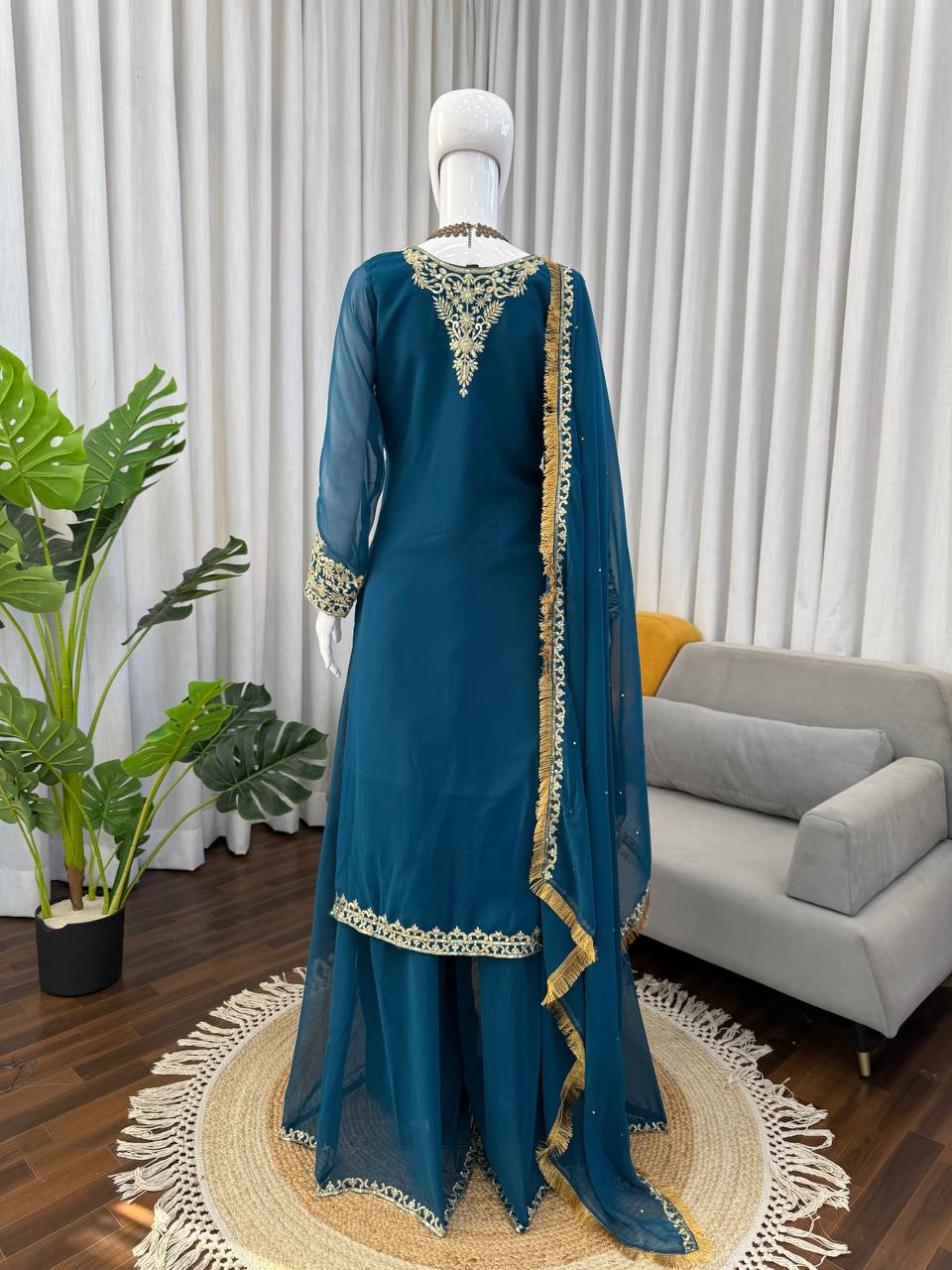 Gulraiz Georgette Heavy Embroidered Kurti Palazzo Set with Dupatta