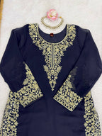 Gulraiz Georgette Heavy Embroidered Kurti Palazzo Set with Dupatta